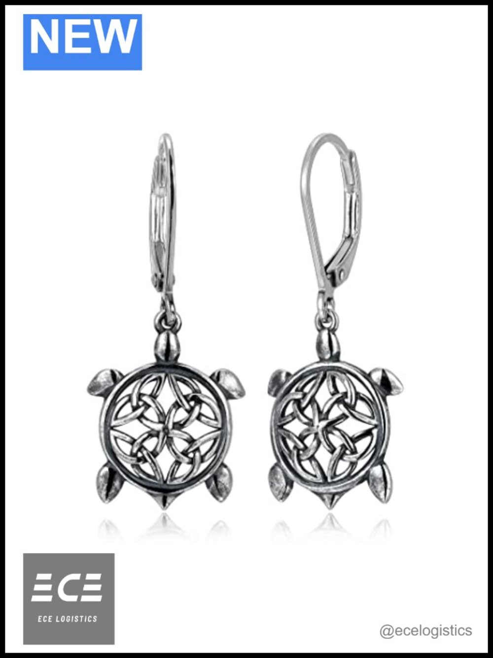 Sterling Silver Celtic Knot Turtle Dangle Earrings